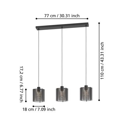 Eglo - Lampadario a sospensione con filo 3xE27/40W/230V