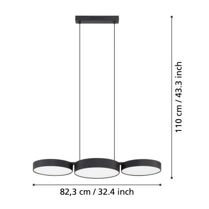 Eglo - LED RGBW Lampadario dimmerabile a sospensione con filo 3xLED/7,5W/230V 2700-6500K nero