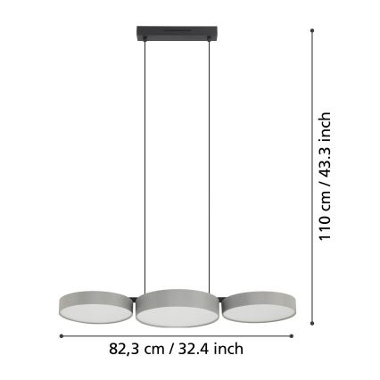 Eglo - LED RGBW Lampadario dimmerabile a sospensione con filo 3xLED/7,5W/230V 2700-6500K grigio