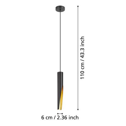 Eglo - Lampadario LED a sospensione con filo 1xGU10/4,5W/230V nero/oro