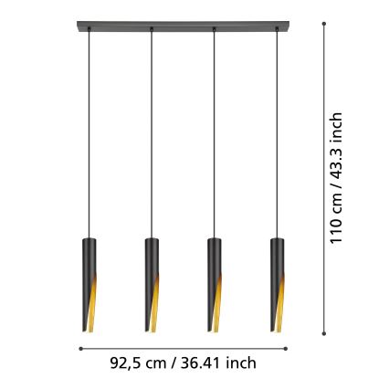 Eglo - Lampadario LED a sospensione con filo 4xGU10/4,5W/230V nero/oro