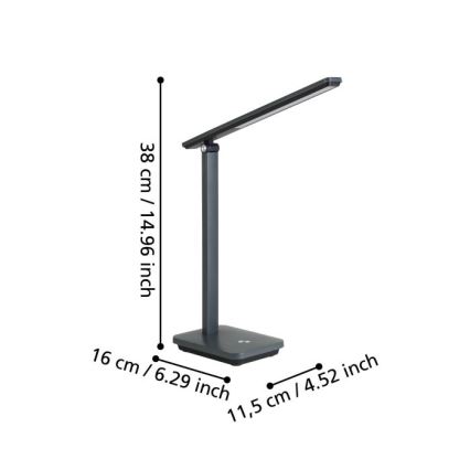 Eglo - LED Lampada da tavolo ricaricabile dimmerabile LED/3,6W/5V 1800mAh grigio