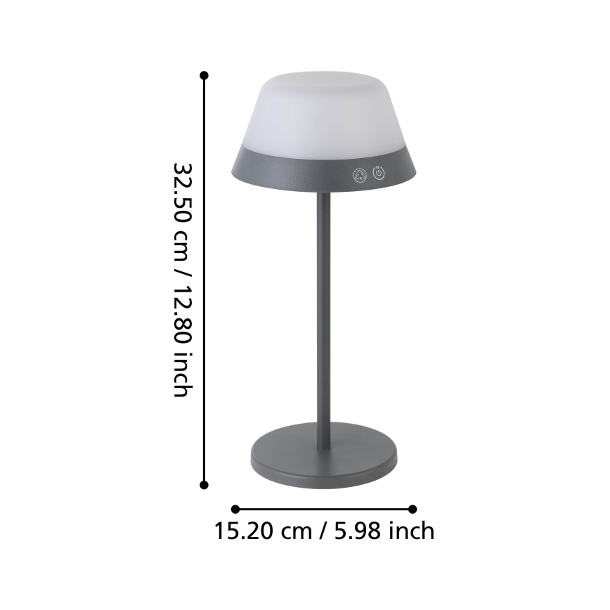 Eglo - Lampada da esterno dimmerabile a LED RGBW con touch 2 in 1 LED/1,5W/5V 2600 mAh IP54 grigio