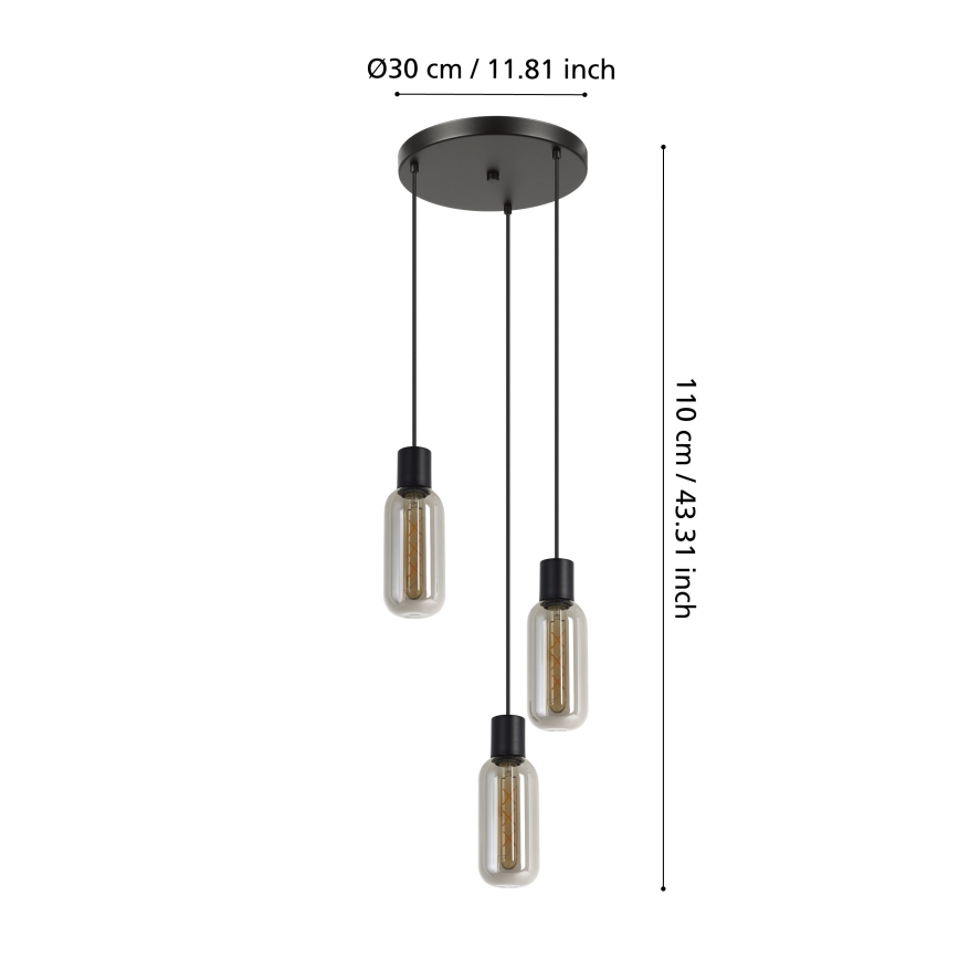 Eglo - Lampadario a sospensione con cavo 3xE27/4W/230V nero/fumé