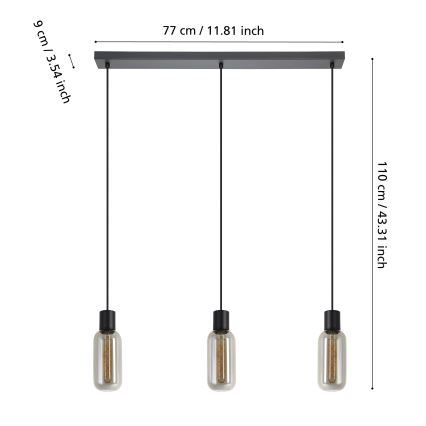 Eglo - Lampadario a sospensione con cavo 3xE27/4W/230V nero/fumé