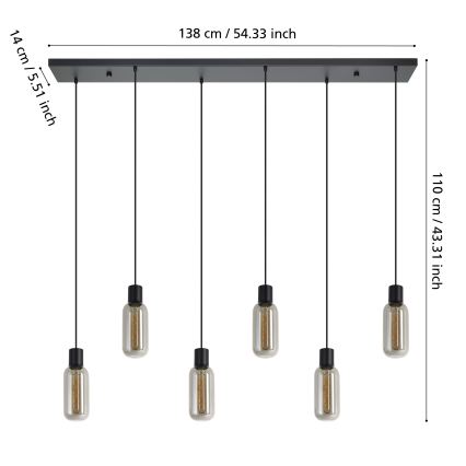 Eglo - Lampadario a sospensione con cavo 6xE27/4W/230V nero/fumé