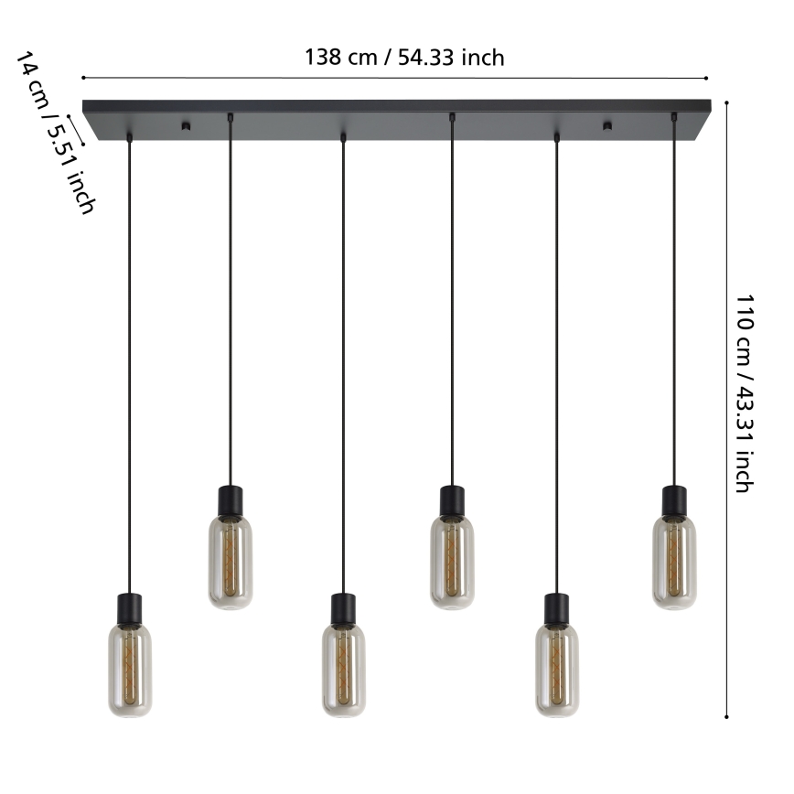 Eglo - Lampadario a sospensione con cavo 6xE27/4W/230V nero/fumé