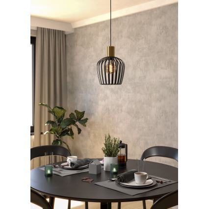 Eglo - Lampadario a sospensione con filo 1xE27/40W/230V nero/oro
