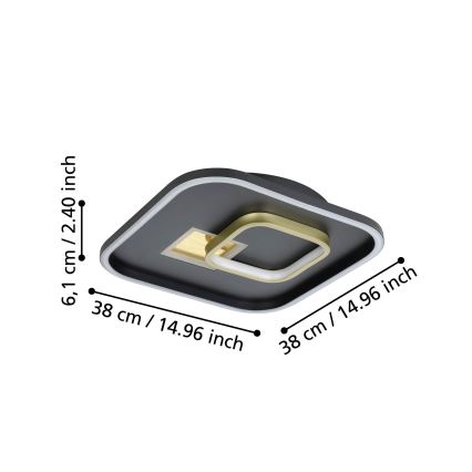 Eglo - Plafoniera LED 1xLED/16,2W/230V + 1xLED/9,2W 38x38 cm nero/oro