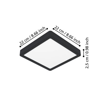 Eglo - Plafoniera LED 10,5 W, 230 V, 2700/4000/6500 K, 22 x 22 cm, nera