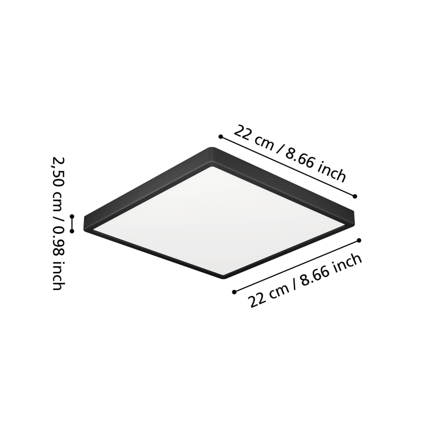 Eglo - Plafoniera LED da soffitto per bagno, 10,5 W/230 V, 22 x 22 cm, IP44, nera
