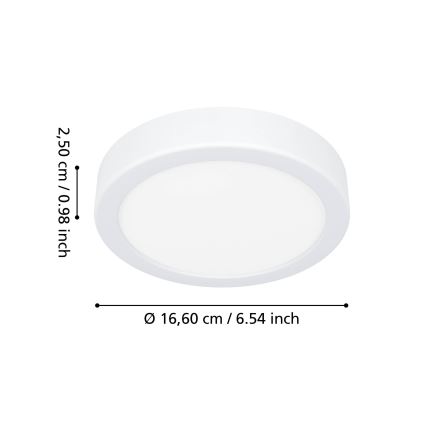 Eglo - Plafoniera da soffitto LED per bagno, 7,5 W, 230 V, 2700/4000/6500 K, Ø 16,6 cm, IP44, bianca