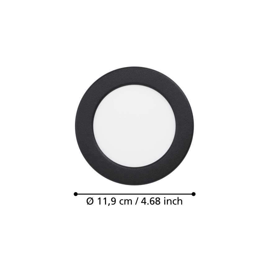 Eglo - Faretto LED da incasso 6,3W, 230V, 2700/4000/6500K, Ø 11,9 cm, nero