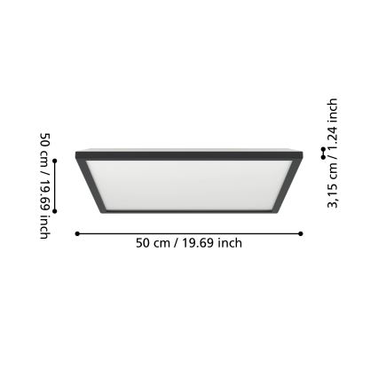 Eglo 901457 - LED Dimmerabile per esterni soffitto chiaro LED/17W/230V 2700-6500K 50x50 cm IP44 nero + telecomando