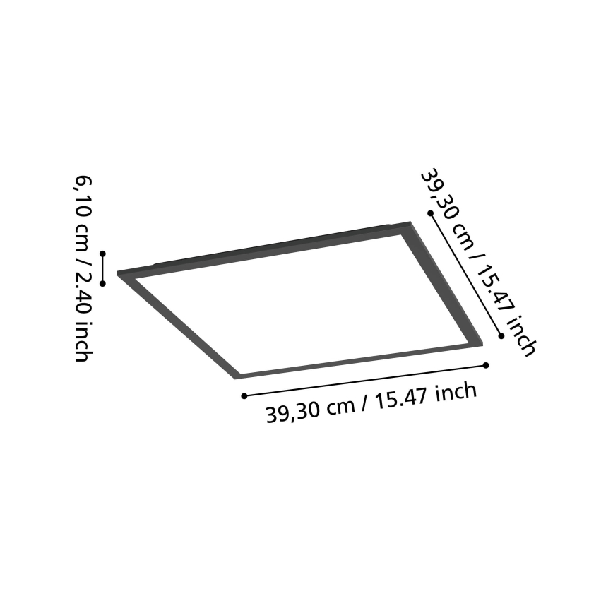 Eglo - Plafoniera da soffitto dimmerabile LED RGBW, 19W, 230V, 2700-6500K, 40x40 cm, nera