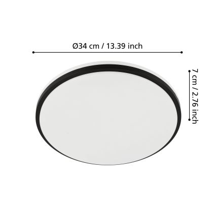 Eglo - Plafoniera da soffitto LED per bagno, 18W/230V, 3000/4000/6500K, Ø 34 cm, IP54, nera