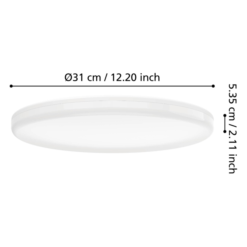 Eglo - Plafoniera LED per bagno, 20 W, 230 V, 2700/4000/6500 K, Ø 31 cm, IP54, bianco