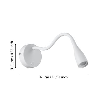 Eglo - Lampada da parete LED flessibile con USB LED/3,8W/230V bianca