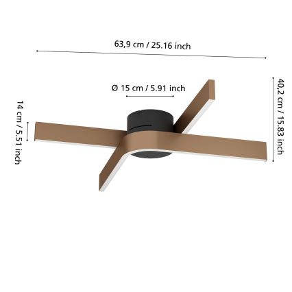 Eglo - Plafoniera LED RGBW dimmerabile 2xLED/18W/230V rame/nero