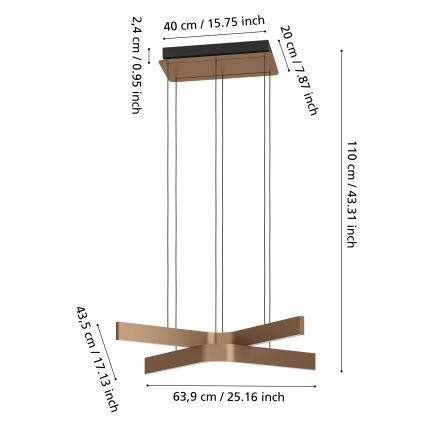 Eglo - Lampadario a sospensione LED RGBW dimmerabile con cavo 2xLED/18W/230V rame/nero