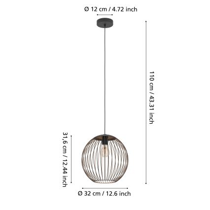 Eglo - Lampadario a sospensione con cavo 1xE27/60W/230V nero