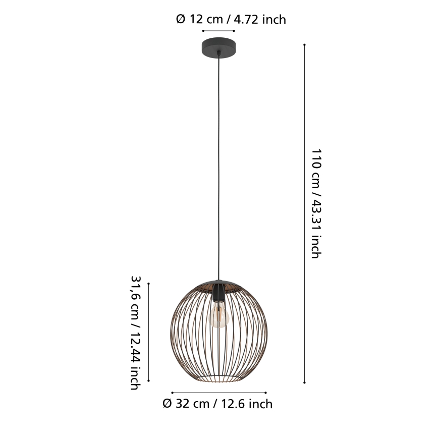 Eglo - Lampadario a sospensione con cavo 1xE27/60W/230V nero
