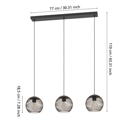 Eglo - Lampadario a cavo 3xE27/60W/230V nero