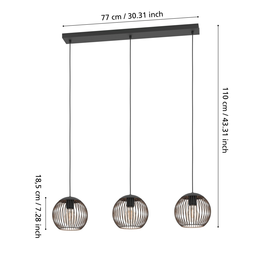 Eglo - Lampadario a cavo 3xE27/60W/230V nero