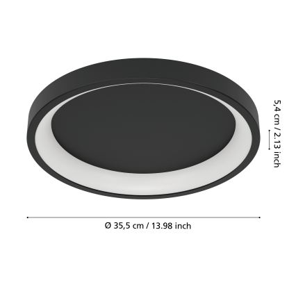 Eglo - Plafoniera da soffitto LED RGBW dimmerabile, 19,6 W, 230 V, 2700–6500 K, Ø 35 cm, nero