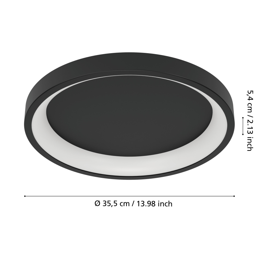 Eglo - Plafoniera da soffitto LED RGBW dimmerabile, 19,6 W, 230 V, 2700–6500 K, Ø 35 cm, nero
