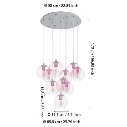Eglo - Lampadario a sospensione con cavo 10xE27/60W/230V cromo lucido/trasparente