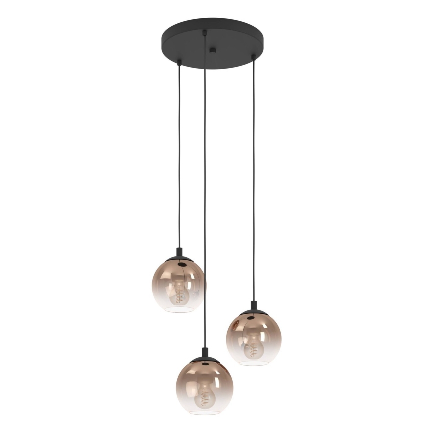 Eglo - Lampadario a sospensione su cavo 3xE27/60W/230V nero/beige/fumé