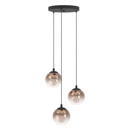 Eglo - Lampadario a sospensione su cavo 3xE27/60W/230V nero/beige/fumé