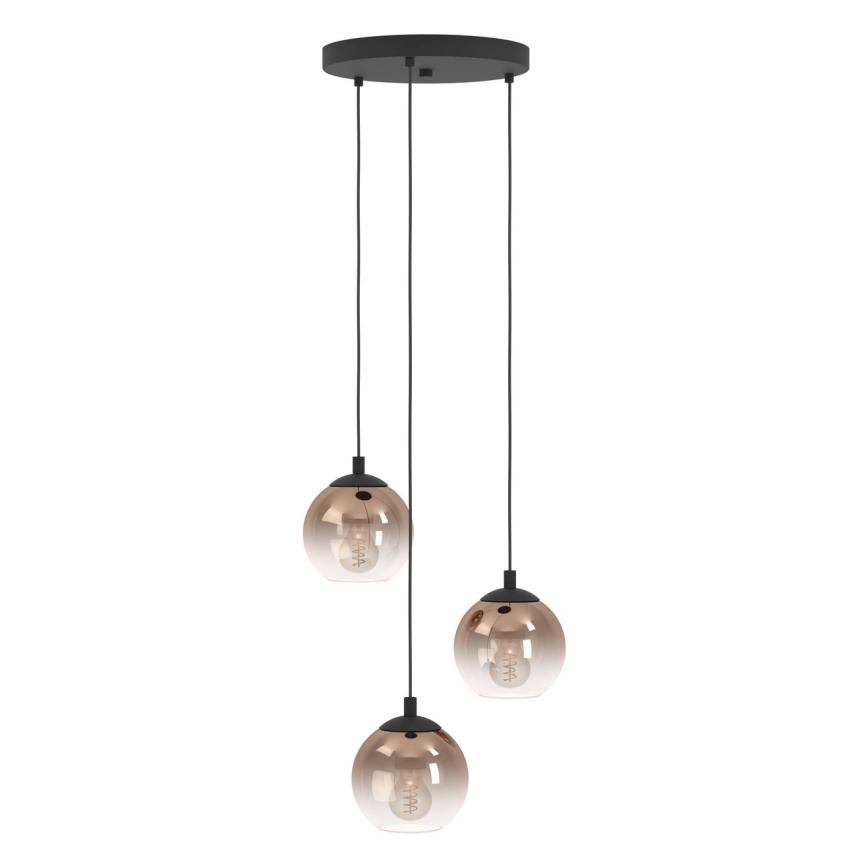 Eglo - Lampadario a sospensione su cavo 3xE27/60W/230V nero/beige/fumé