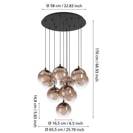 Eglo - Lampadario a sospensione con cavo 10xE27/60W/230V nero/beige/fumé