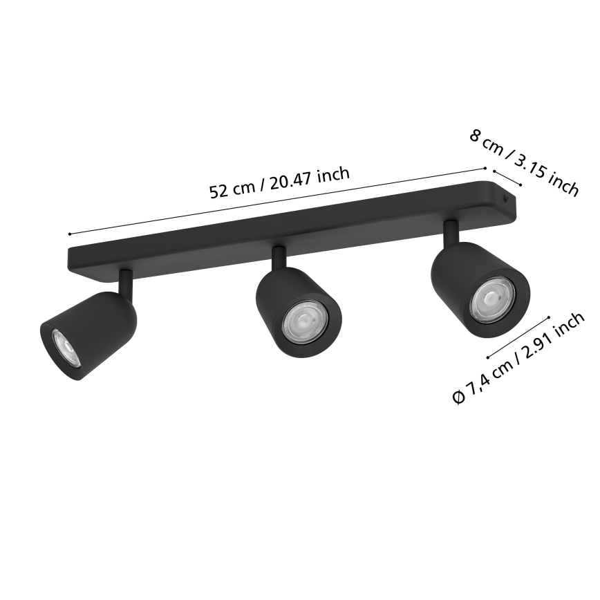 Eglo - Faretto 3xGU10/10W/230V nero