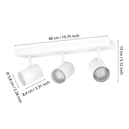 Eglo - Faretto da bagno 3x GU10/5W/230V IP44 bianco