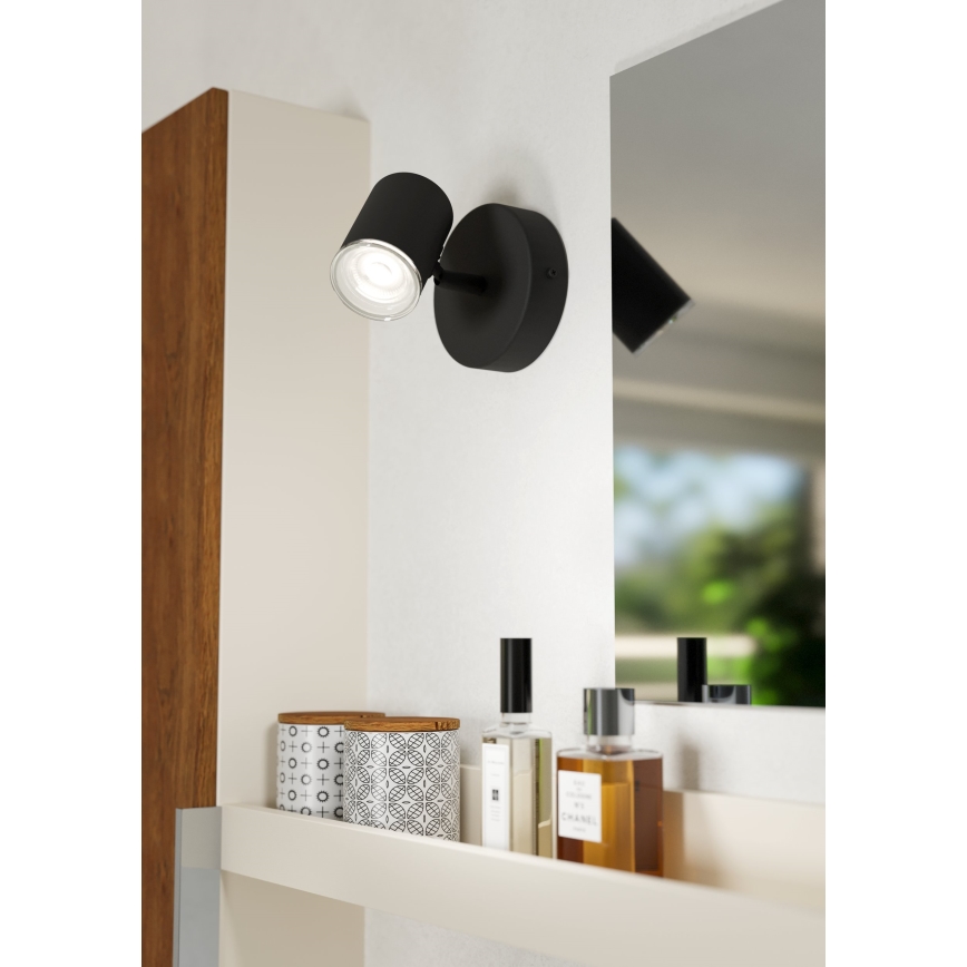 Eglo - Applique da parete per bagno a spot 1xGU10/5W/230V IP44 nera