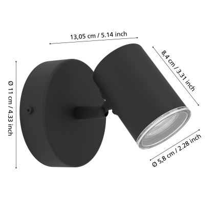 Eglo - Applique da parete per bagno a spot 1xGU10/5W/230V IP44 nera