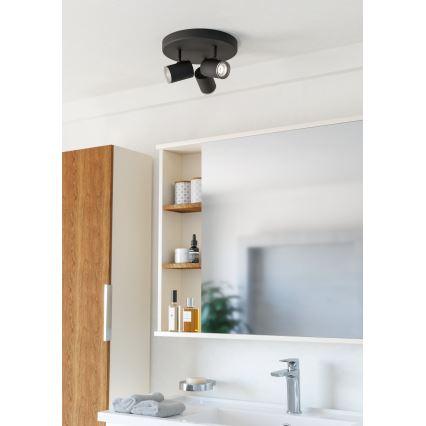 Eglo - Faretto da bagno 3xGU10/5W/230V IP44 nero