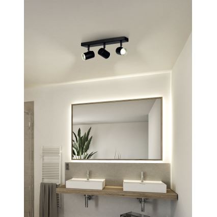 Eglo - Faretto da bagno 3xGU10/5W/230V IP44 nero