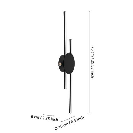 Eglo - Applique LED/20W/230V + LED/0,91W, nera