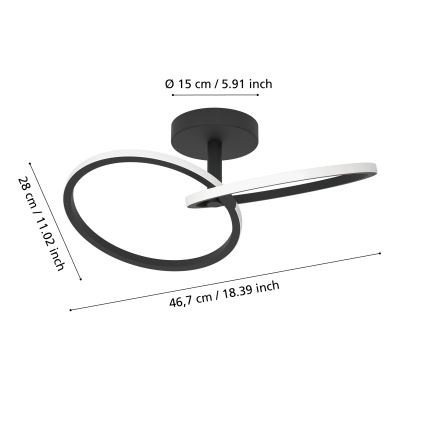 Eglo - Plafoniera LED/12W/230V 2700/4000/6500K nera