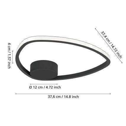 Eglo - Plafoniera LED, 9,7 W, 230 V, 2700/4000/6500 K, Ø 37,5 cm, nera