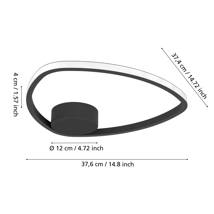 Eglo - Plafoniera LED, 9,7 W, 230 V, 2700/4000/6500 K, Ø 37,5 cm, nera