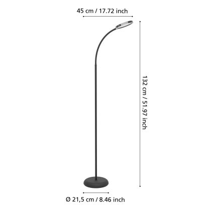 Eglo - Lampada da terra LED dimmerabile e flessibile LED/5,5W/230V 2700/4000/6500K nera