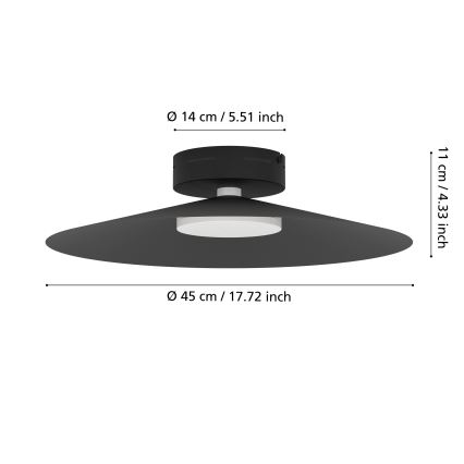 Eglo - Plafoniera LED RGBW dimmerabile da soffitto, 15,5 W, 230 V, 2700–6500 K, Ø 45 cm, nera