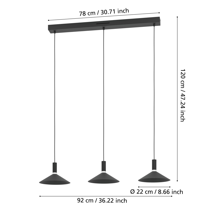 Eglo - LED RGBW dimmerabile lampadario su cavo 3xLED/7,5W/230V 2700-6500K nero