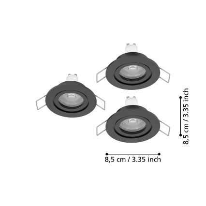 Eglo - Set 3x faretti LED da incasso per bagno 1xGU10/4,5W/230V IP44 nero