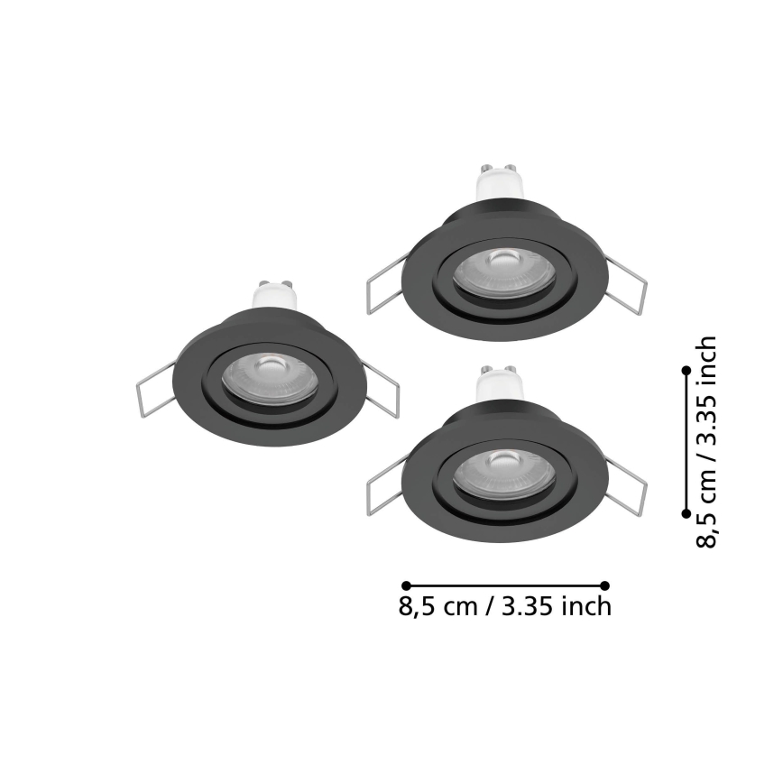Eglo - Set 3x faretti LED da incasso per bagno 1xGU10/4,5W/230V IP44 nero